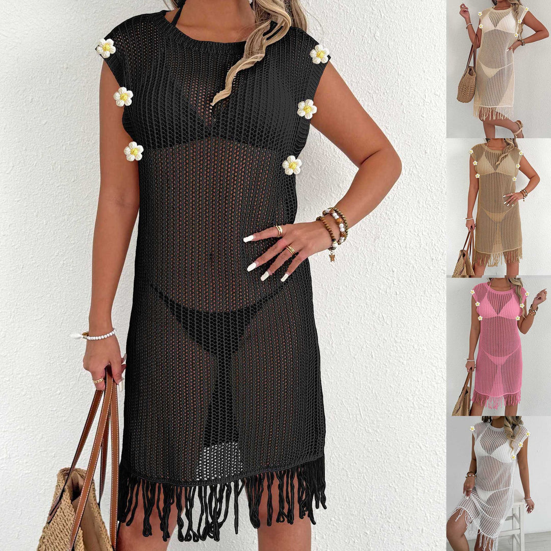 Women airy net beach dress with fringes Mune Fashion
