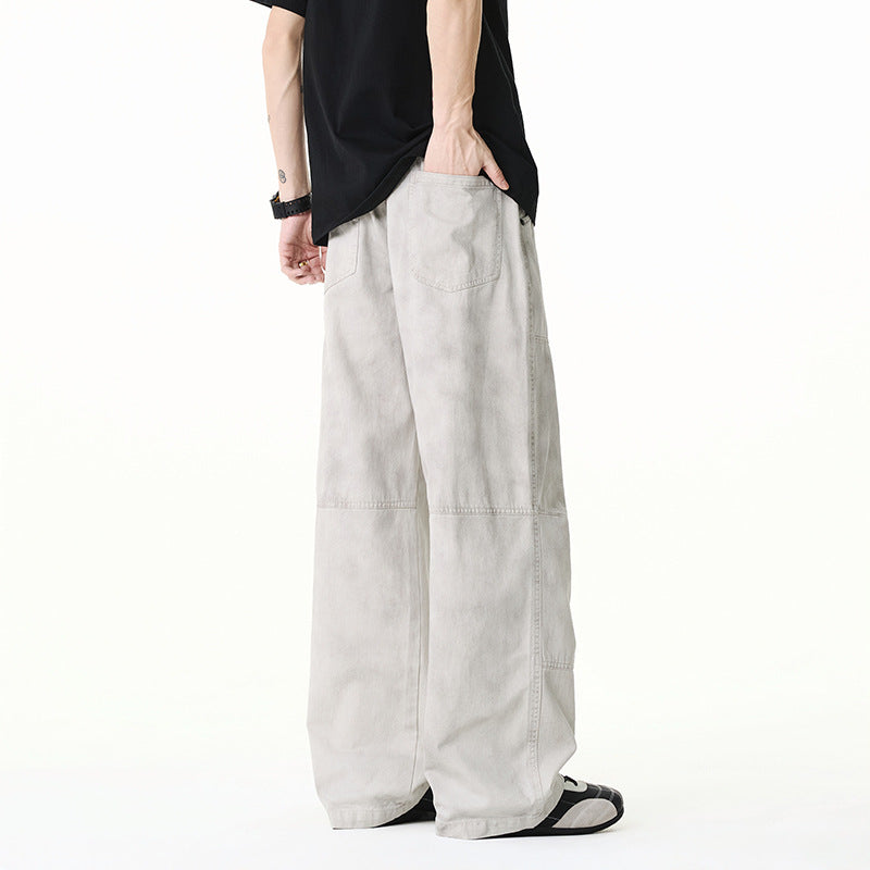 Men's Loose Baggy Cargo Pants made of Cotton Twill with Elastic Waistband and Knee Patch Drune