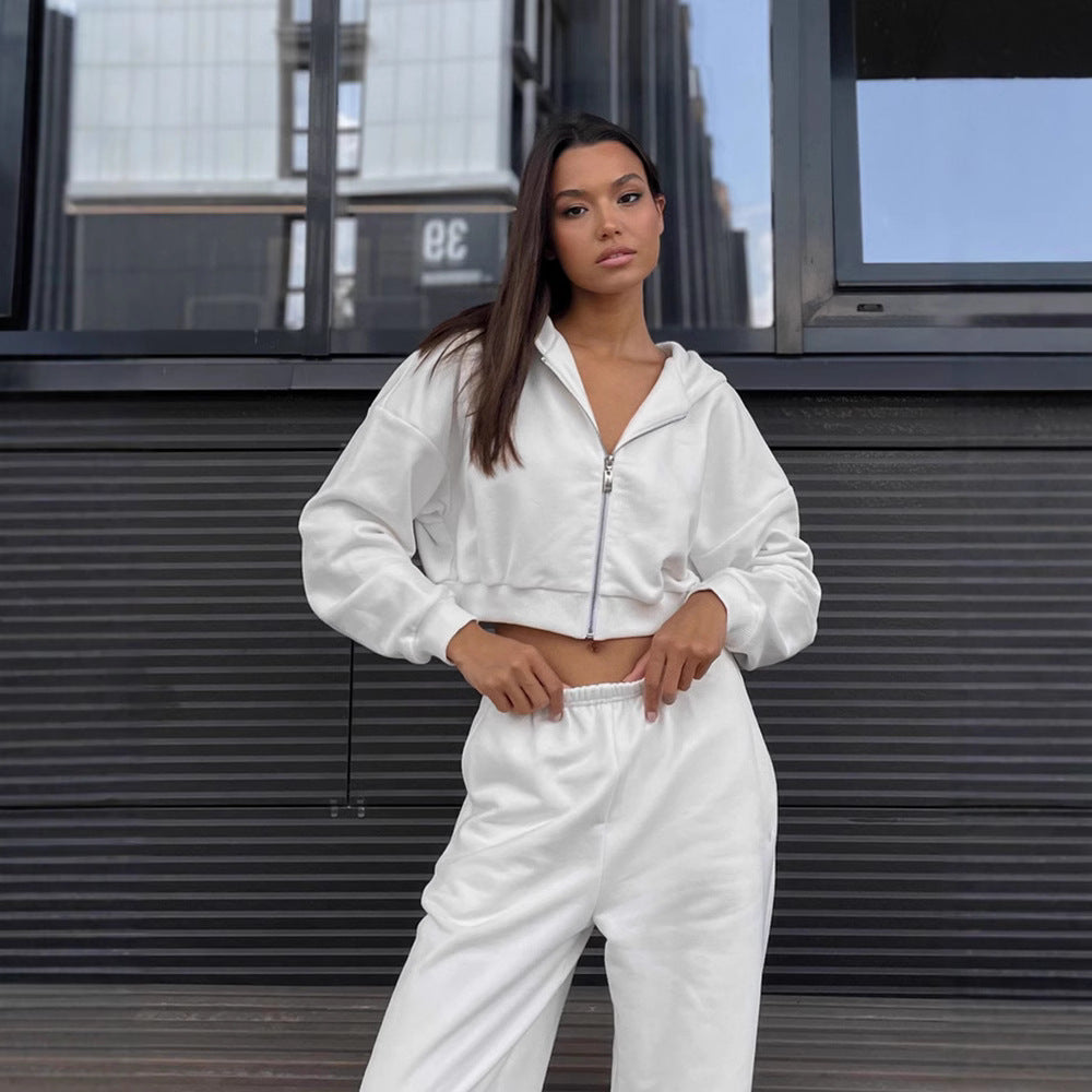 Women's short zip hoodie lounge set with high-waisted relaxed sweatpants Mune Fashion