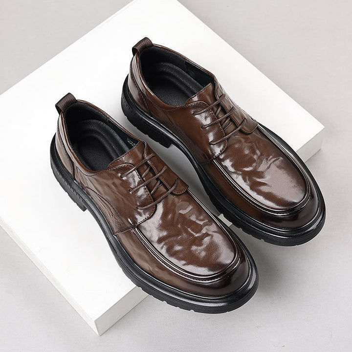 Men's Elegant Patent Derby with Robust Plateau Rubber Sole and Padded Comfort Shaft Mune Fashion