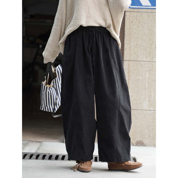 Women's Wide Culotte Style Pants with Elastic Drawstring Waistband made of Cotton Blend Mune Fashion