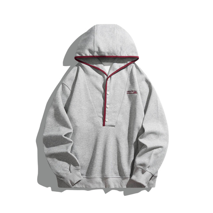Unisex hoodie sweatshirt with snap placket and contrast piping Mune Fashion