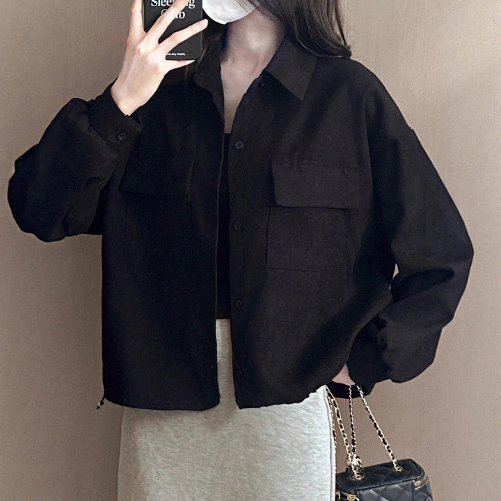 Women's cropped cord jacket with oversized sleeves and chest pockets Drune