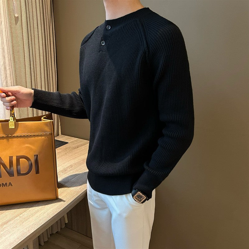 Men's ribbed knit sweater with button placket Mune Fashion