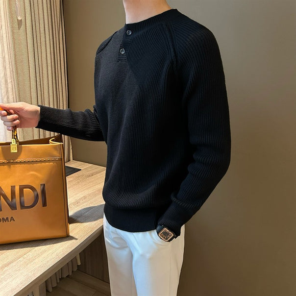 Men's ribbed knit sweater with button placket Mune Fashion