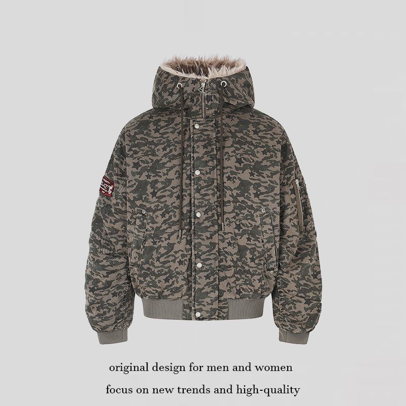 Women's quilted bomber jacket with faux fur hood, drawstring, and utility pockets Mune Fashion