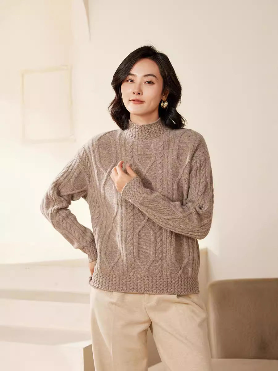 Women's cable knit mock neck sweater with short boxy silhouette Mune Fashion