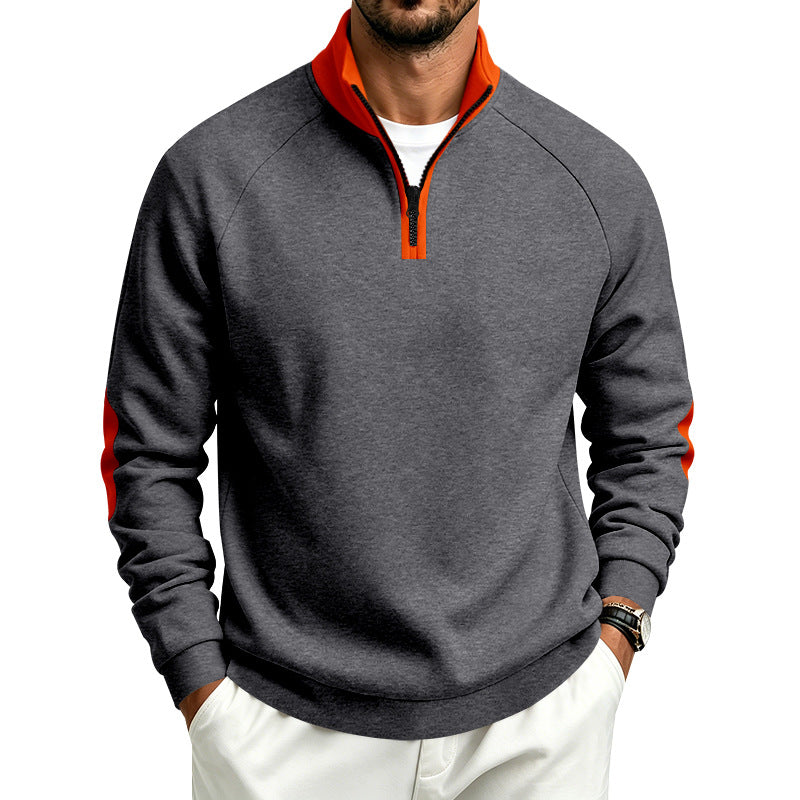 Men's Half-Zip Pullover with Stand Collar and Elbow Patches Mune Fashion