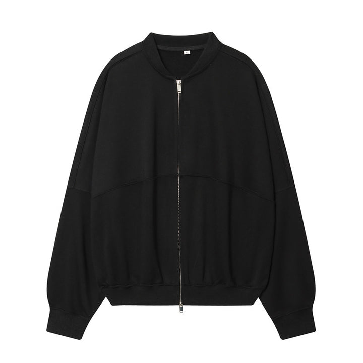 Women's Oversized Sweat Jacket with Two-Way Zipper and Ribbed Hem Mune Fashion