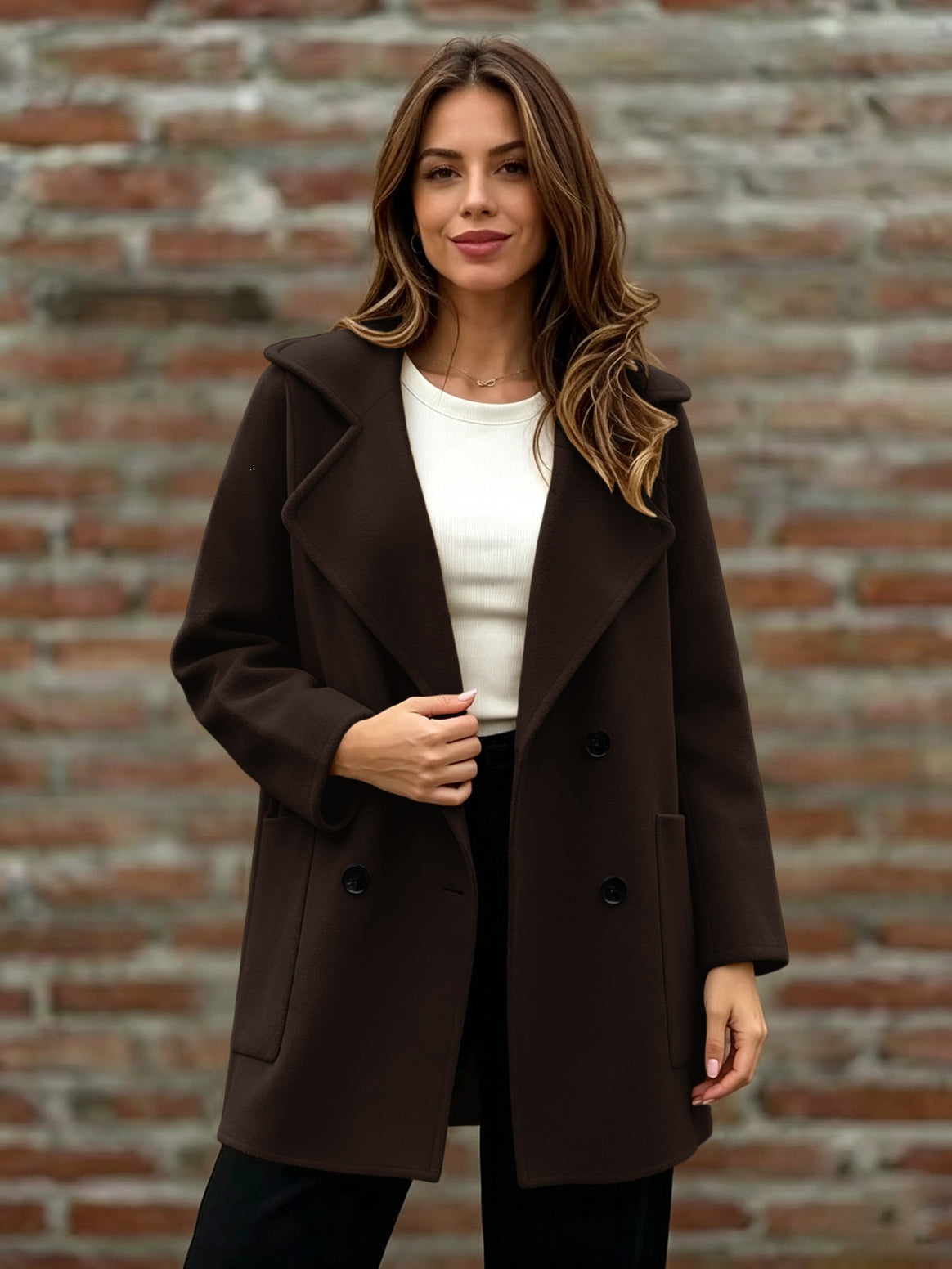 Women's Double-Breasted Wool Coat with Oversized Lapels Mune Fashion