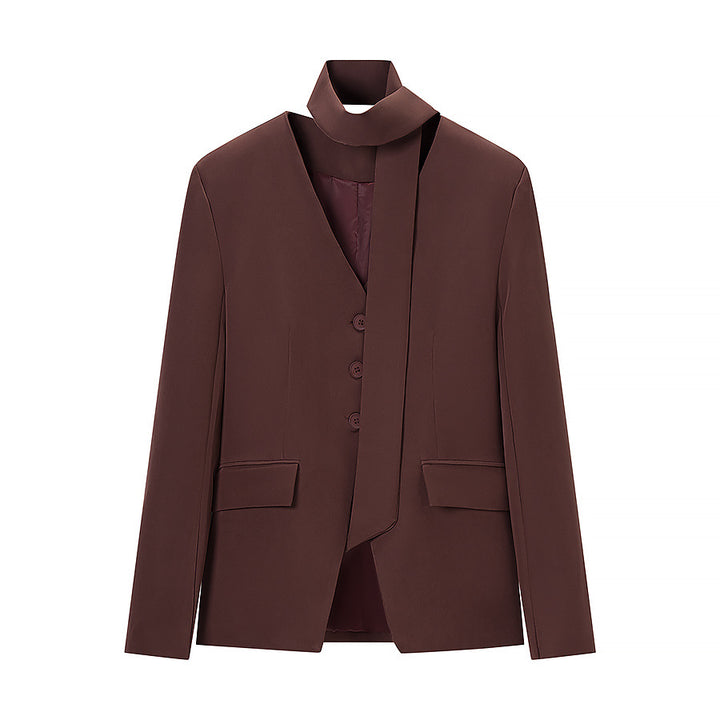 Women's Tailored Blazer with Shawl Collar Band, Triple Button Placket and Flap Pockets Mune Fashion