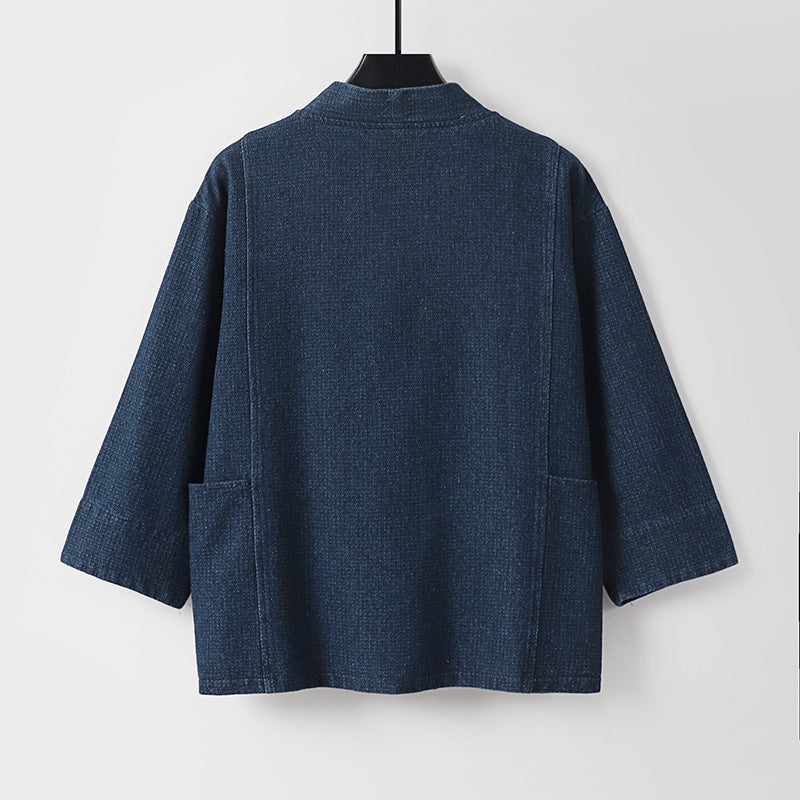 Unisex Jeans-Kimono Jacket with Ties and Patch Pockets Mune Fashion