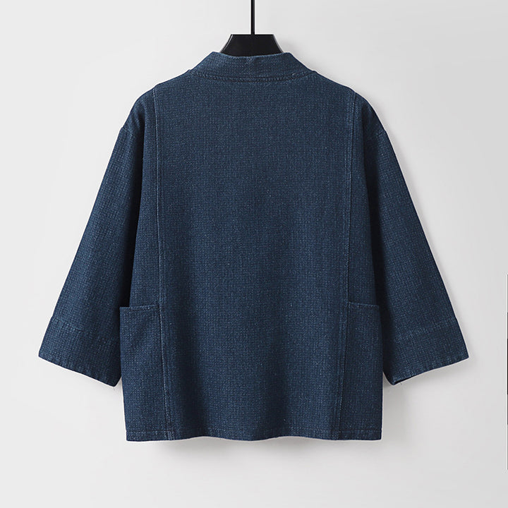 Unisex Jeans-Kimono Jacket with Ties and Patch Pockets Mune Fashion