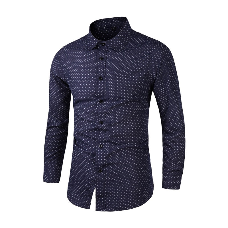 Men's Slim-Fit Shirt with Fine Polka Dot Pattern and Kent Collar Mune Fashion