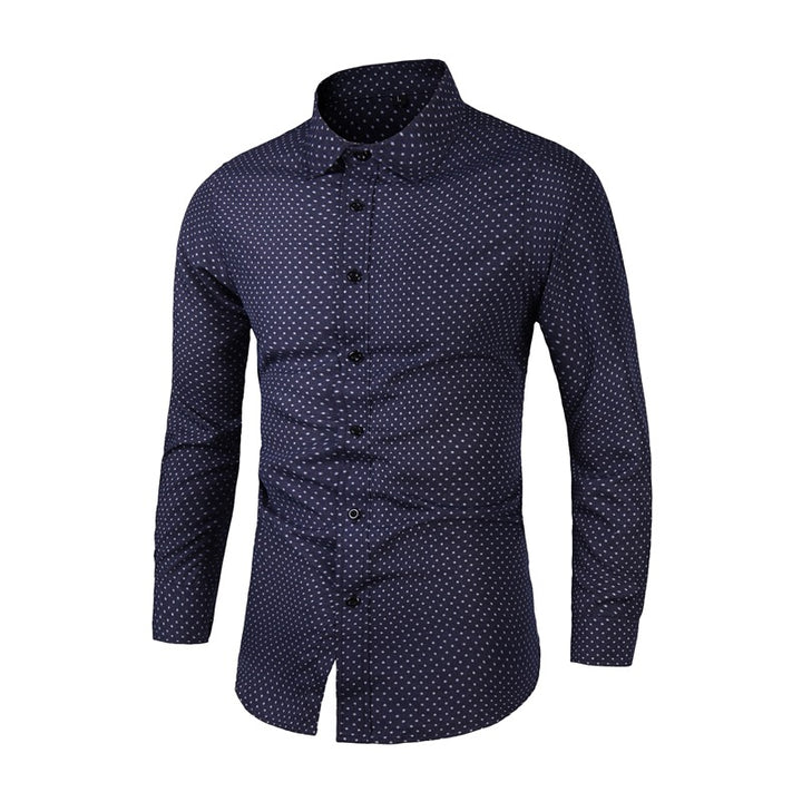 Men's Slim-Fit Shirt with Fine Polka Dot Pattern and Kent Collar Mune Fashion