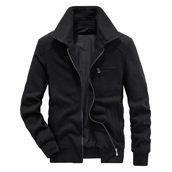 Men's waffle knit blouson with stand-up collar, zipper, and chest pocket Mune Fashion