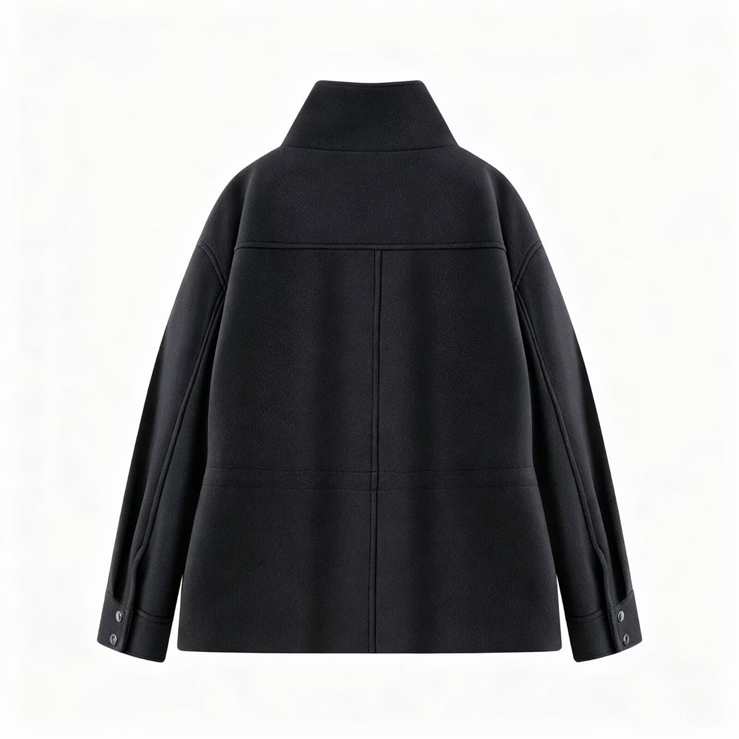 Women's short jacket with drawstring, high stand-up collar, and patch pockets Mune Fashion