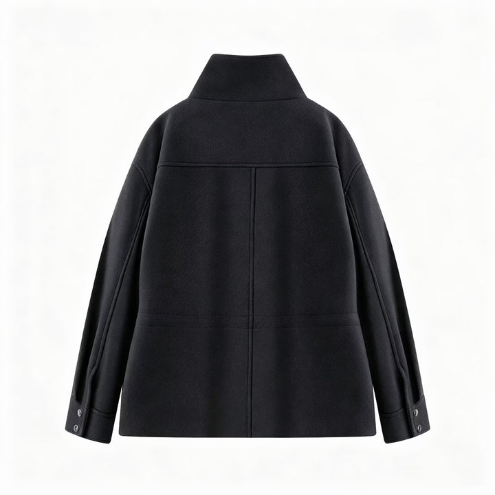 Women's short jacket with drawstring, high stand-up collar, and patch pockets Mune Fashion
