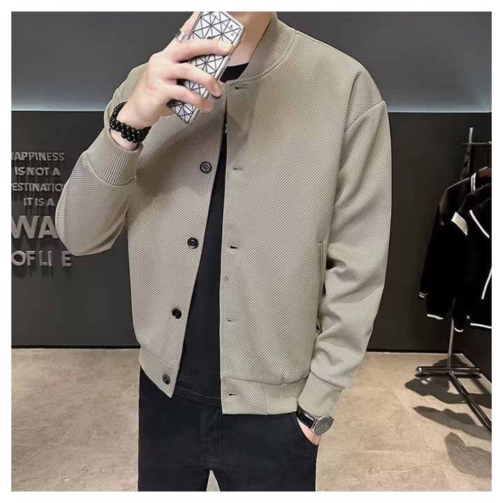 Men's Textured Bomber Jacket in Blouson Style with Snap Front and Ribbed Cuffs Mune Fashion