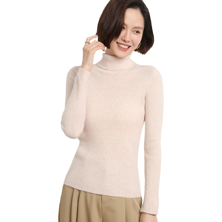 Women's Tailored Fine Knit Turtleneck Sweater with Fine Ribbed Texture and Cashmere Look Mune Fashion