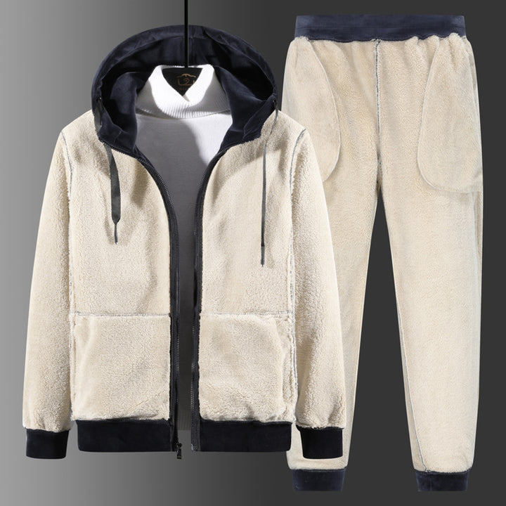 Men's Two-Piece Fleece Tracksuit with Hooded Jacket, Teddy Lining and Jogging Pants Mune Fashion