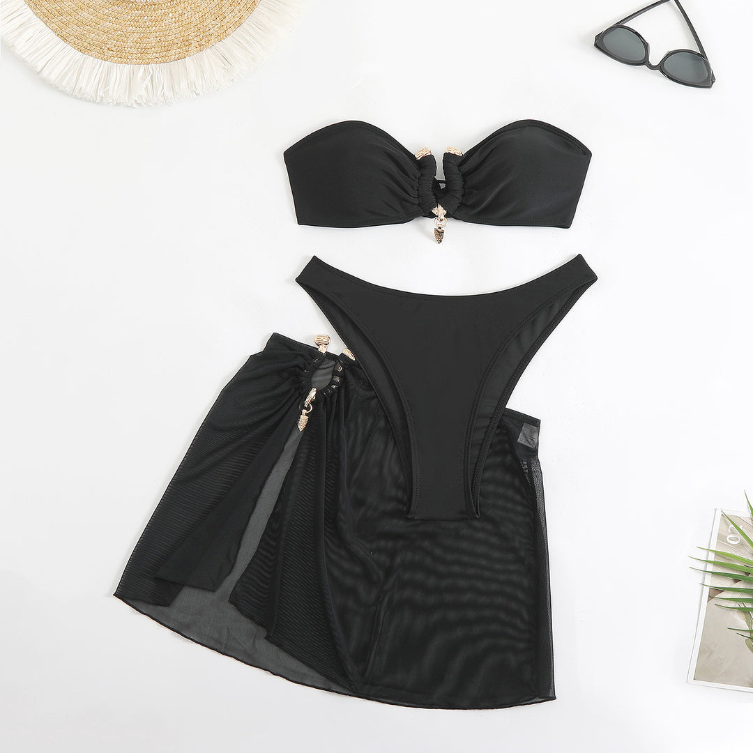 Women's bikini set with stylish gathered top and elegant wrap skirt Mune Fashion