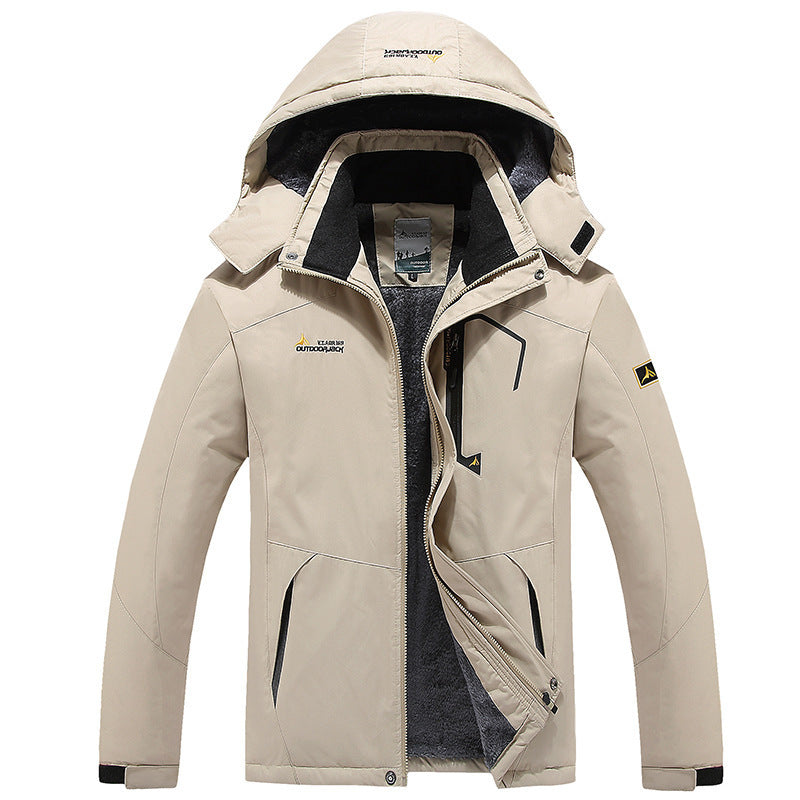 Men's technical outdoor thermal jacket with removable hood, windproof outer shell and warming fleece lining Mune Fashion