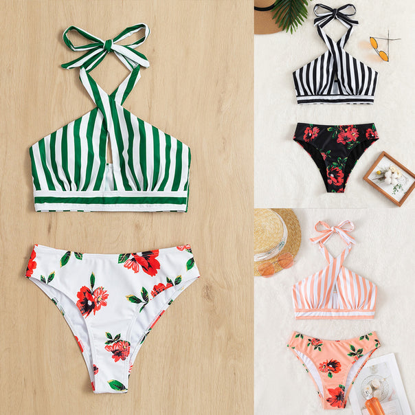 Women's Two-Piece Bikini with Refined Wrap Design and Floral Accents Mune Fashion