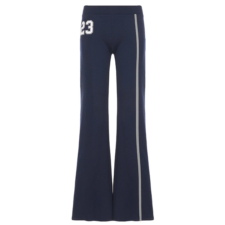 Women's Flared-Training Pants with Contrast Stripes and Number Appliqué Mune Fashion