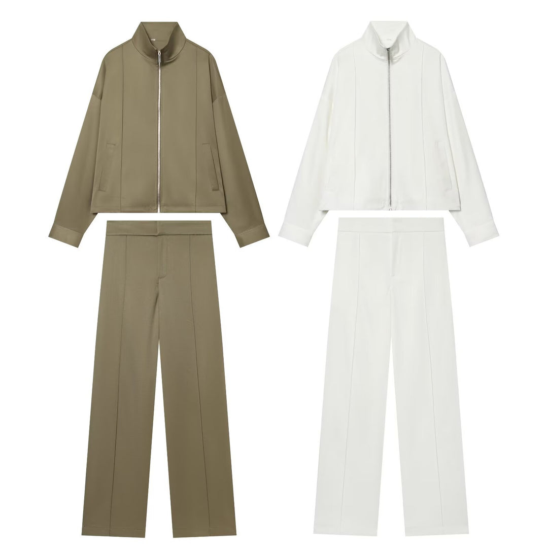 Women's High-Waisted Loose Suit Trousers with Crease and Straight Leg Mune Fashion
