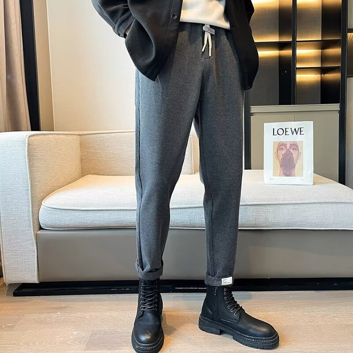 Men's Ribbed Jogging Pants with Tapered Fit, Drawstring and Rolled Hem Mune Fashion