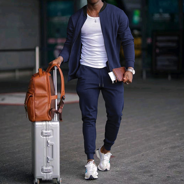 Men's casually cut sweat set with zip bomber jacket and tapered jogging pants made of soft cotton fleece Mune Fashion