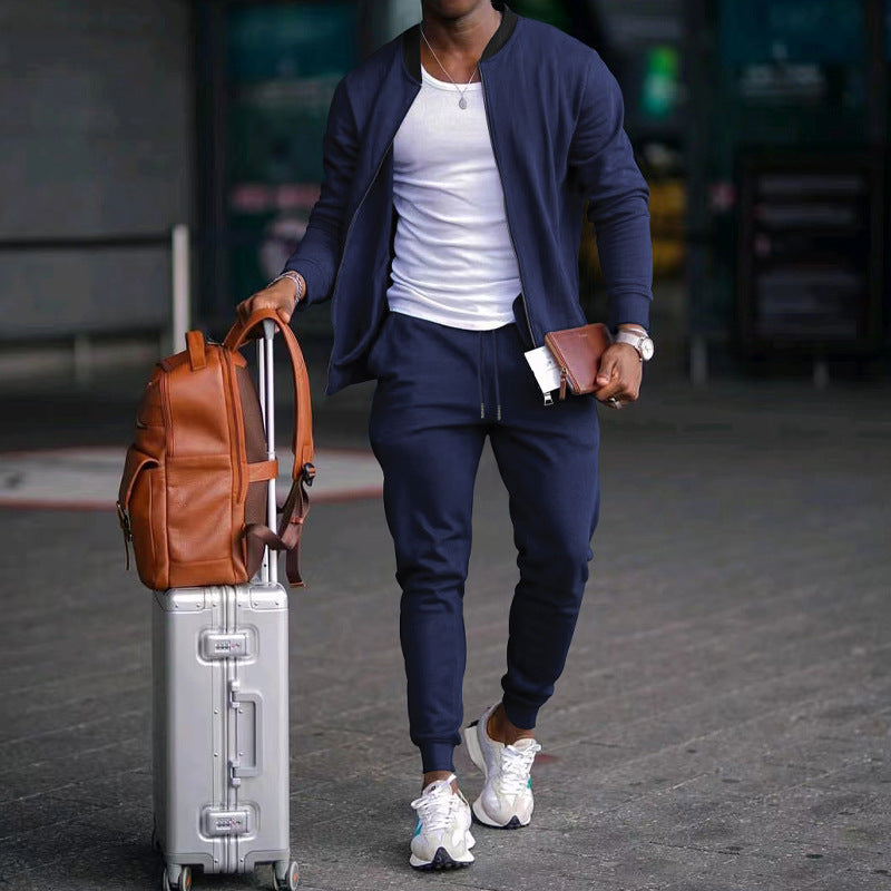 Men's casually cut sweat set with zip bomber jacket and tapered jogging pants made of soft cotton fleece Mune Fashion