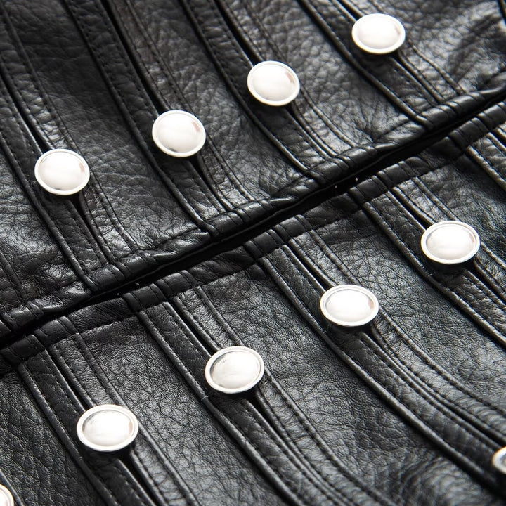 Women's short jacket in hussar style made of faux leather with decorative row buttons Mune Fashion
