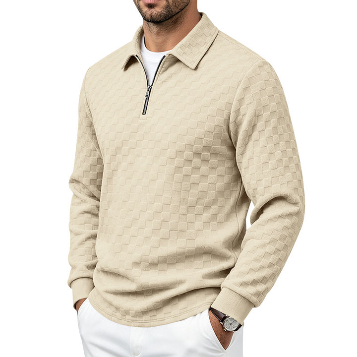 Men's textured knit sweater with troyer collar and half zip Mune Fashion