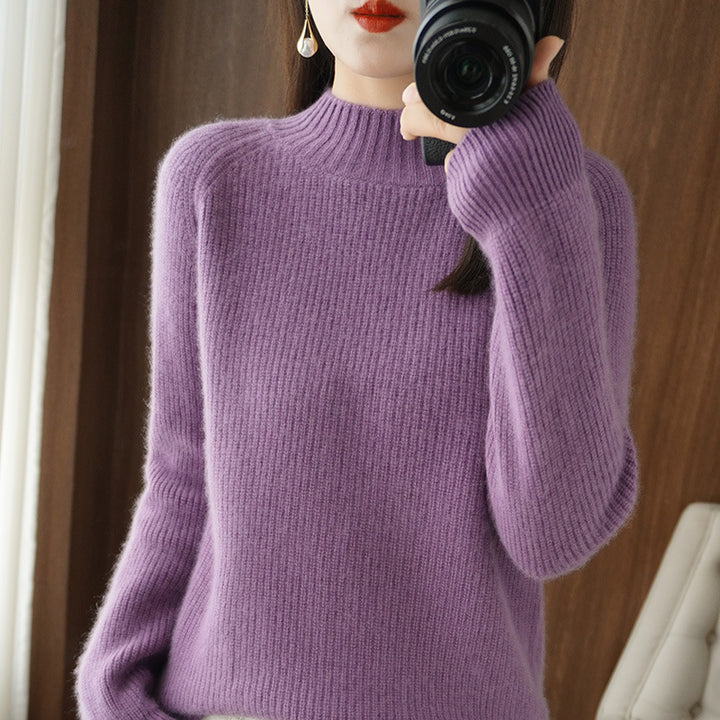 Women's Short Stand-Up Collar Sweater made of fine fine knit with cashmere-like softness and raglan sleeves Mune Fashion