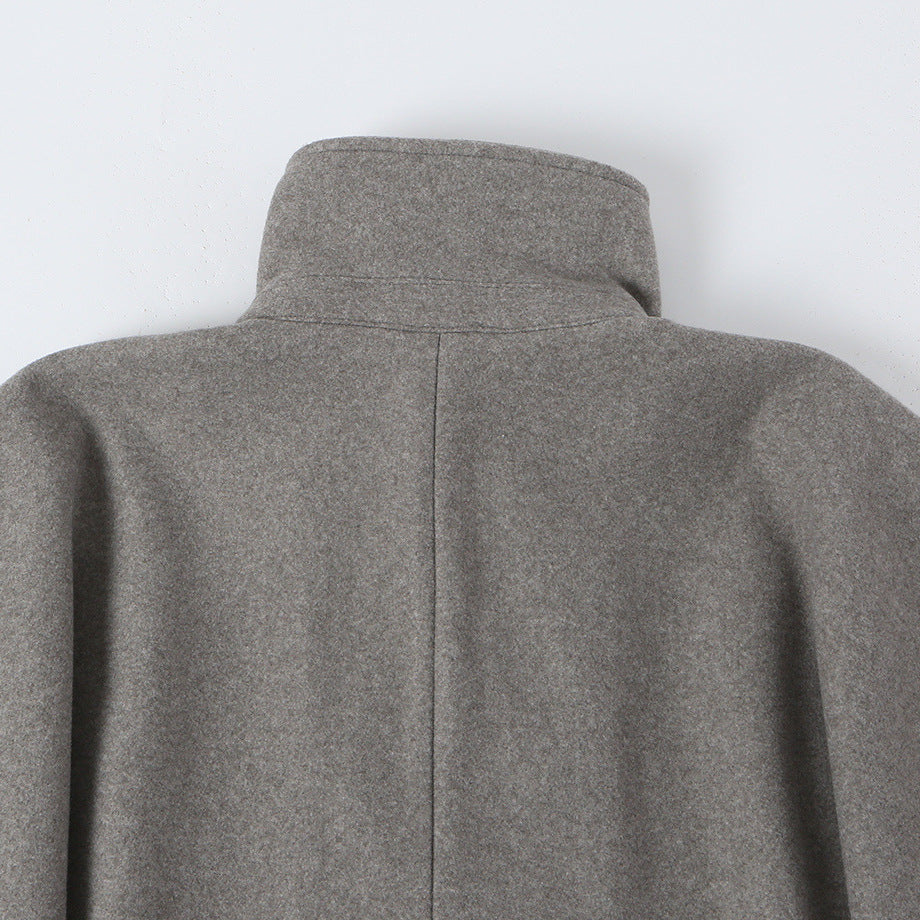 Women's Wool Look Cape with Double-Breasted Button Placket, High Stand Collar and Boxy Silhouette Mune Fashion