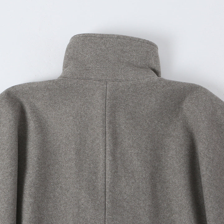Women's Wool Look Cape with Double-Breasted Button Placket, High Stand Collar and Boxy Silhouette Mune Fashion