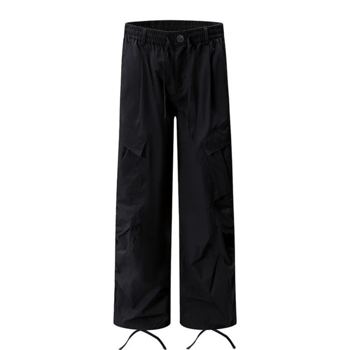 Women's Wide Cargo Palazzo Pants with Drawstring Waistband and Adjustable Hem Cords Mune Fashion