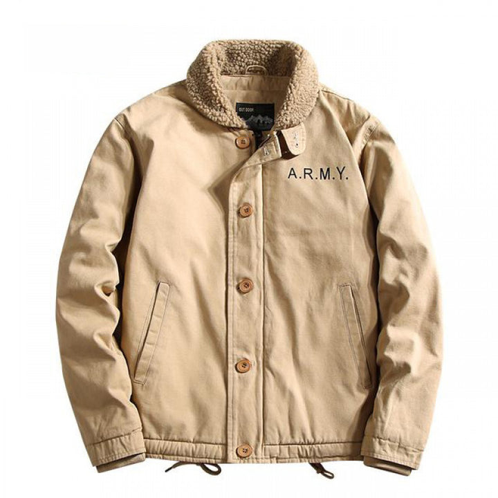 Men's nano-padded canvas pilot jacket with teddy collar, concealed button placket, and adjustable drawstring hem Mune Fashion