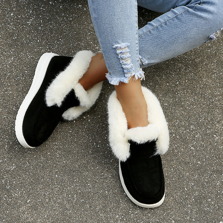 Women Padded Short Boot Slippers with Faux Fur Trim and Light Rubber Sole Mune Fashion