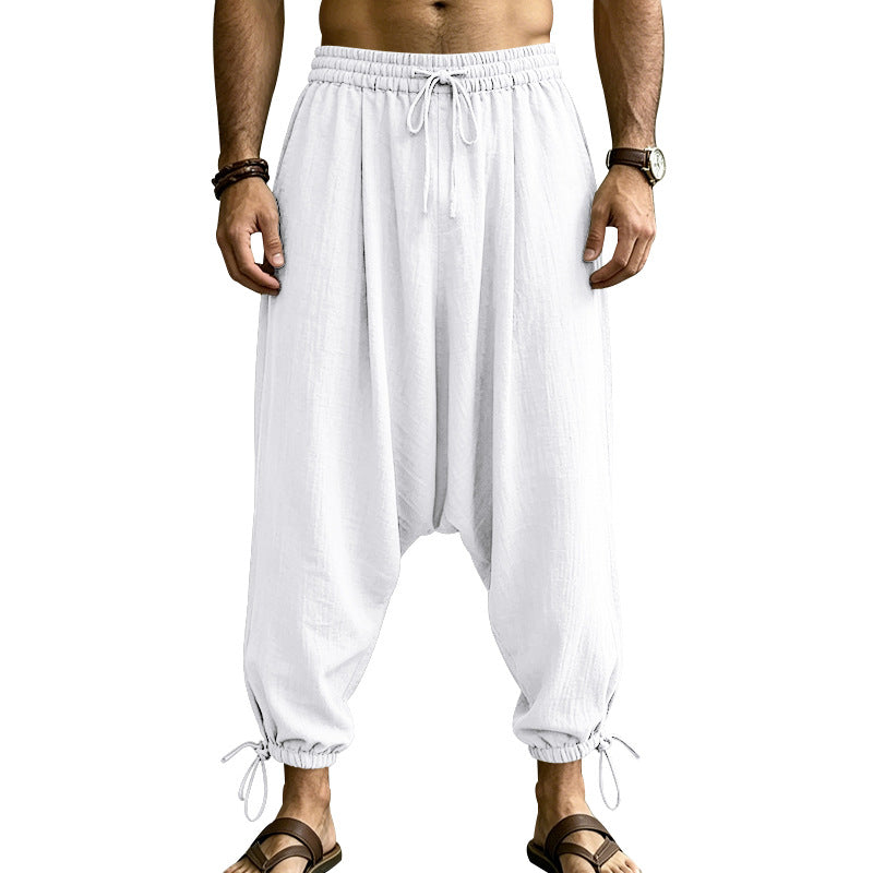 Men's harem pants with a low crotch, elastic waistband, and adjustable ankle cuffs Mune Fashion