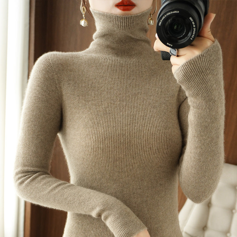 Women's Slim Roll Neck Sweater made of Cashmere Mix with Extra Long Sleeve Cuffs Mune Fashion