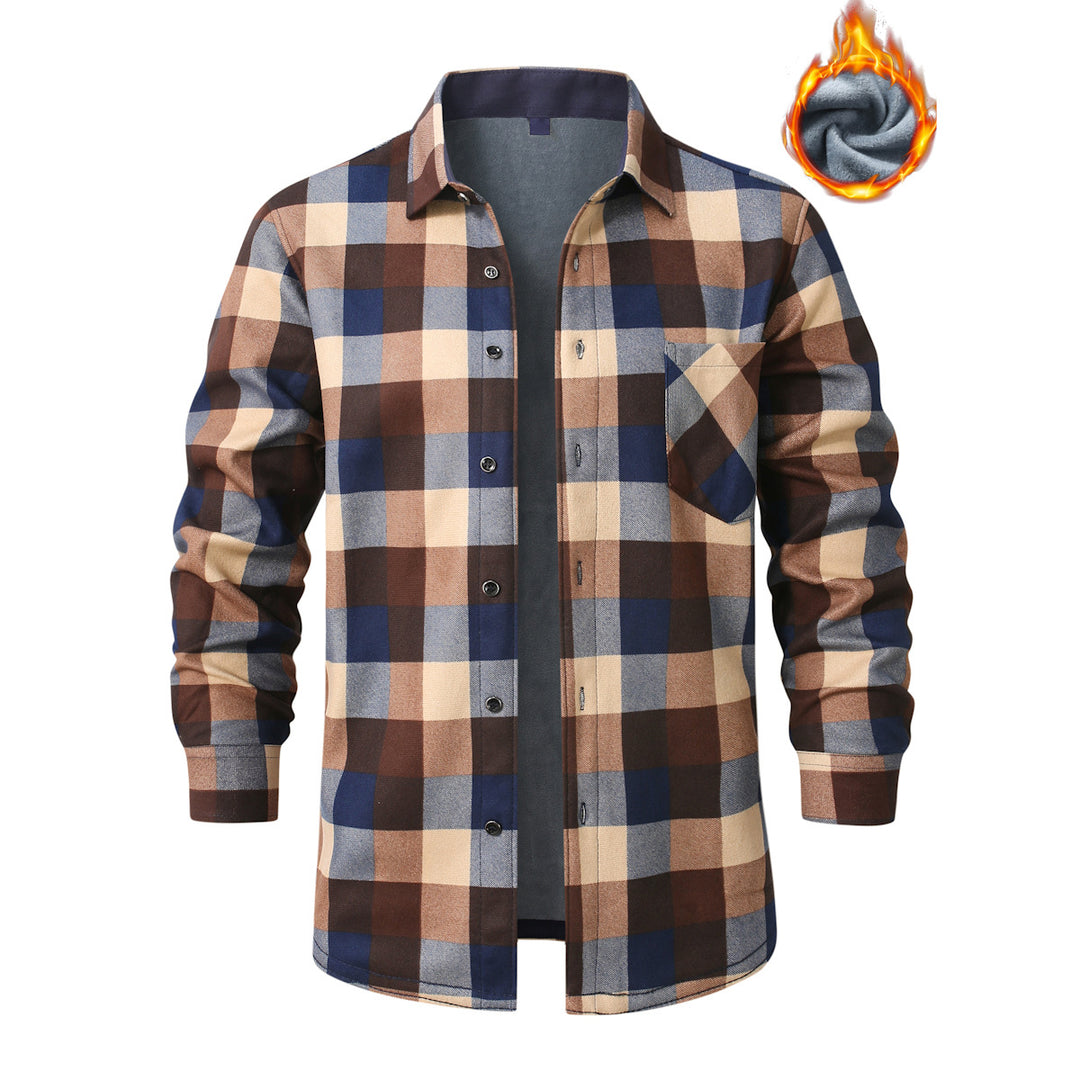 Men's checked flannel shirt with warming fleece lining and patch chest pocket Mune Fashion