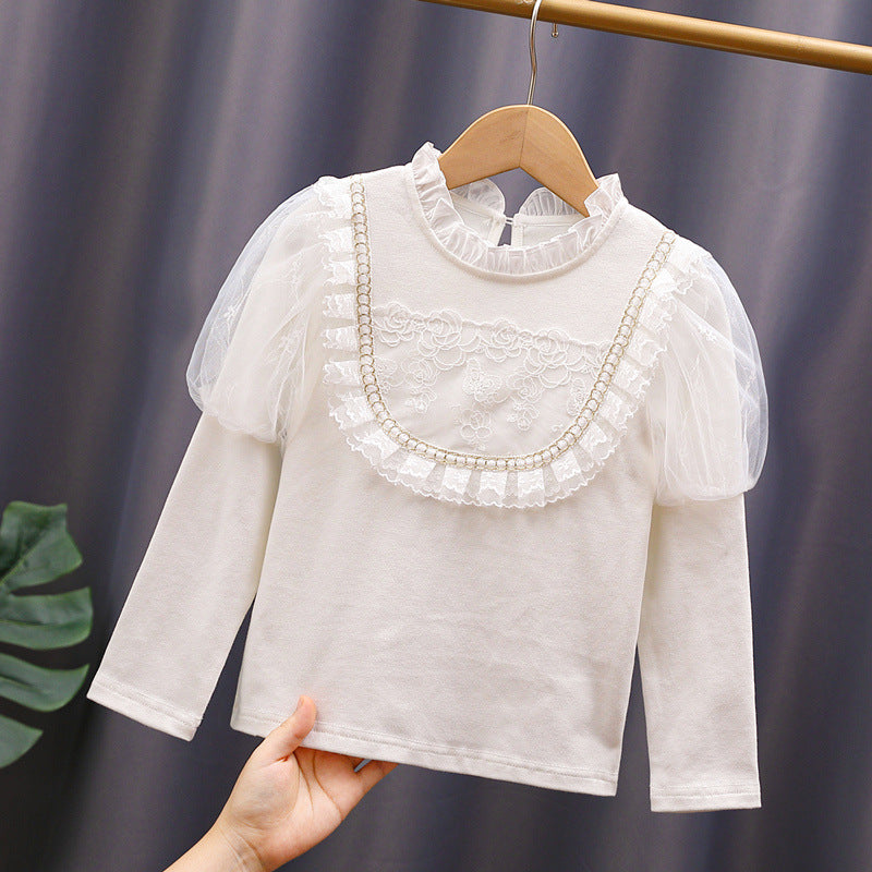 Girl T-shirt with elegant tulle sleeves and ruffle details Mune Fashion