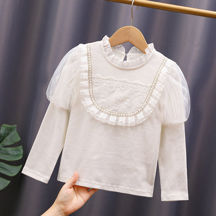Girl T-shirt with elegant tulle sleeves and ruffle details Mune Fashion
