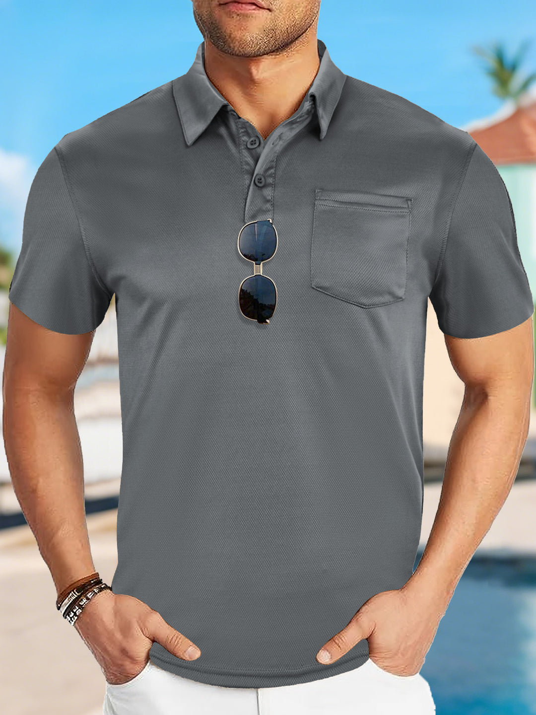 Men's functional polo shirt with chest pocket and breathable mesh structure Mune Fashion