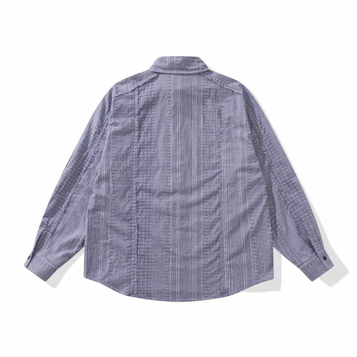 Women's Structured Oversized Shirt Blouse with Fine Embroidery and Striped Texture Mune Fashion