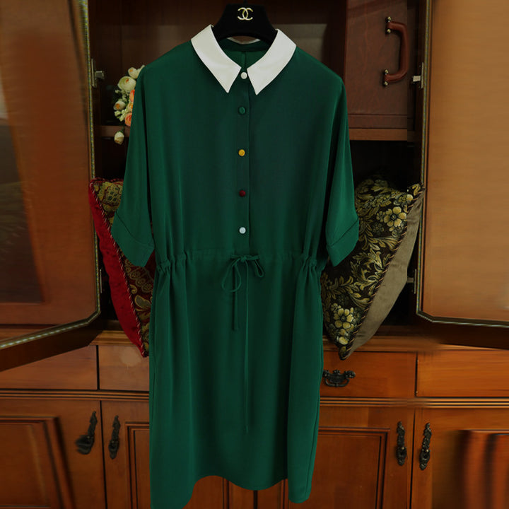 Ladies Fashion Shirt Dress with Waist Drawstring Mune Fashion
