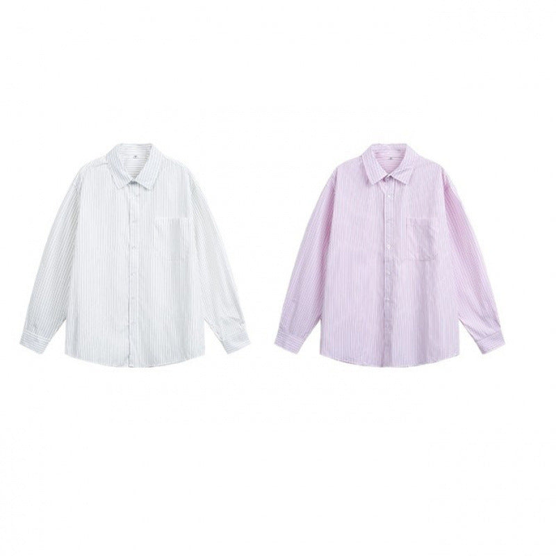 Women's oversized shirt made of cotton blend with fine pinstripes and chest pocket Mune Fashion